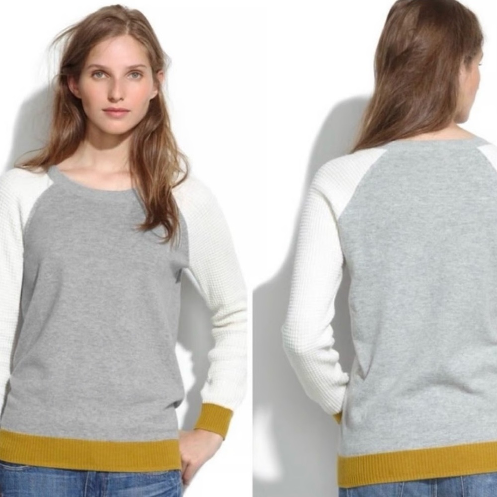 Madewell Gray and White Crew Neck Sweater